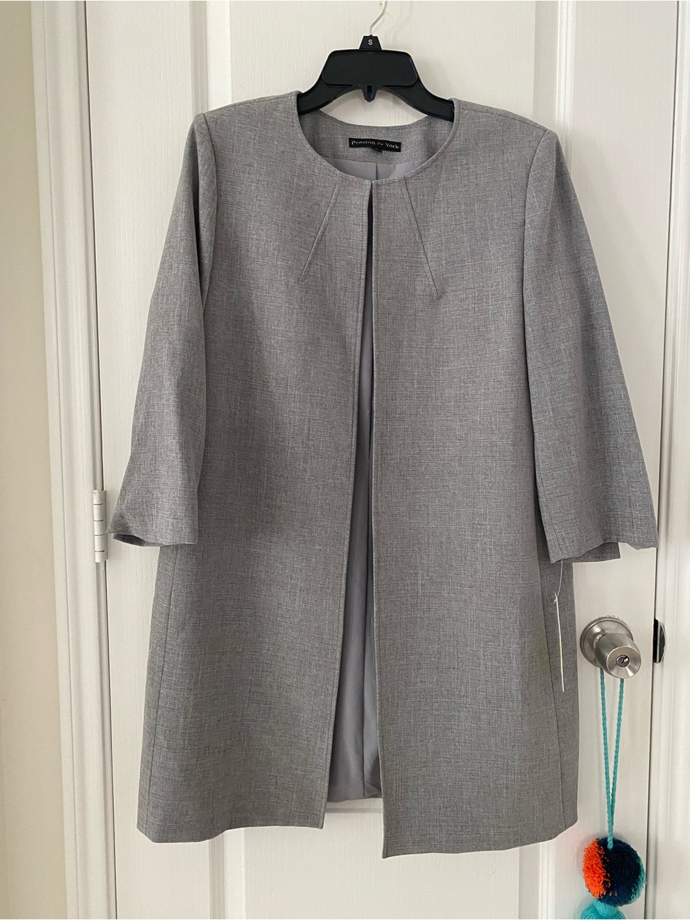 Preston & York Gray Open-Front Collarless Coat Size 12 NEW